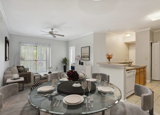 The Preserve at Westchase Model Dining Area and Kitchen and Living Room