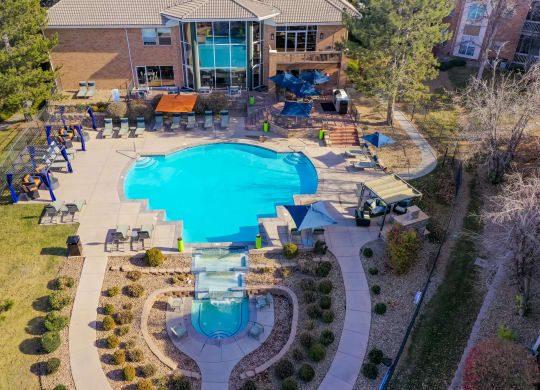 Aerial Pool View at The Bluffs at Highlands Ranch, Highlands Ranch, Colorado