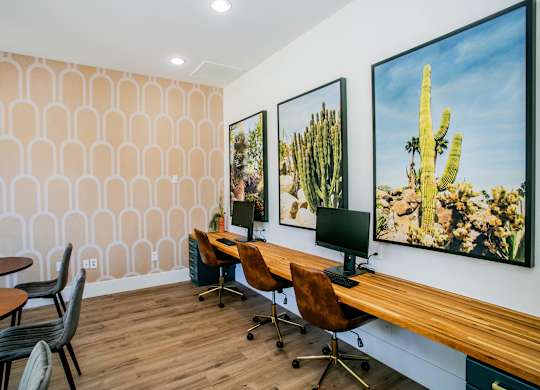 Business Center with computers at Octave Apartments, Las Vegas