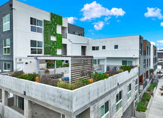 a view of a building from the roof of another building at the perch, California, 90065
