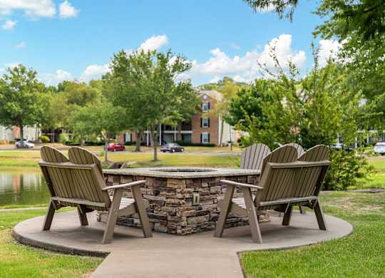 Firepit next to pond