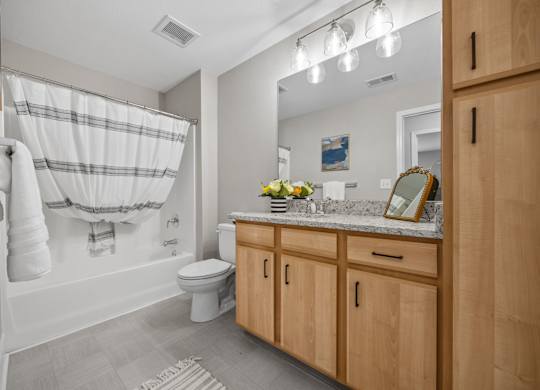 A bathroom with a toilet, sink, and a shower curtain.