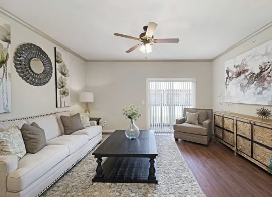 Spacious Living Area with Ceiling Fan
