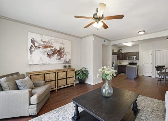 Spacious Living Area with Ceiling Fan