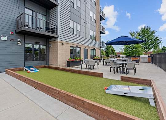 Bocce Court on the patio area with outdoor seating