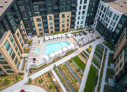 Aerial View of Pool and Courtyard