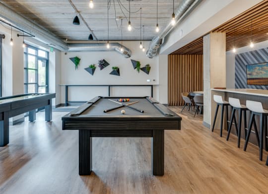 Game Room Pool Table and Shuffleboard