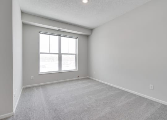 Bedroom Featuring Plush Carpeting & Large Windows