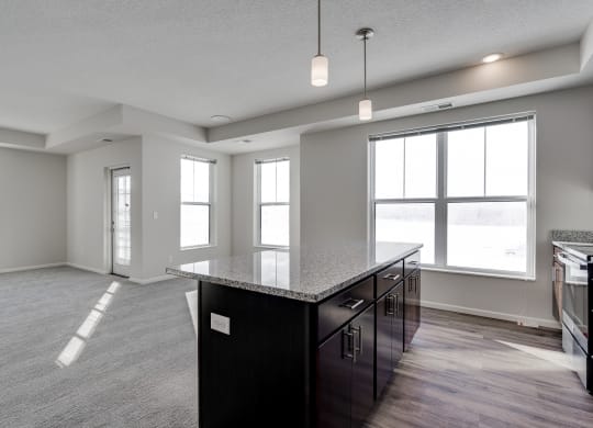 Spacious Kitchen With Large Granite Island