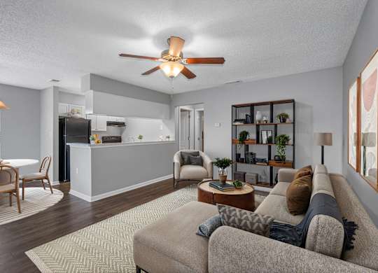 Spacious Living Area with Ceiling Fan