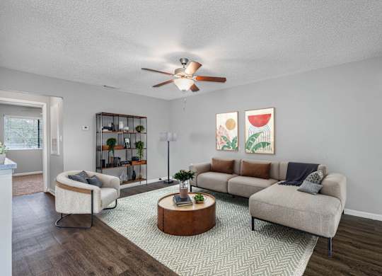 Spacious Living Area With Wood-Style Flooring