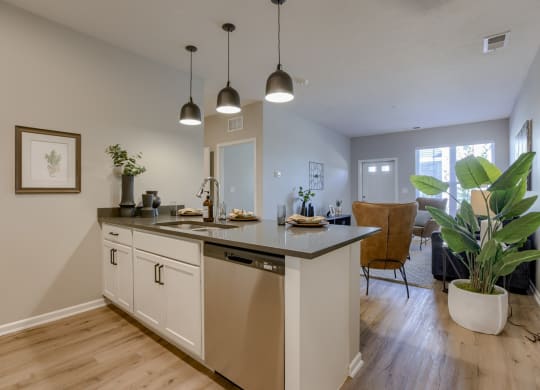 Spacious Kitchen Area with Luxury Wood-Style Flooring