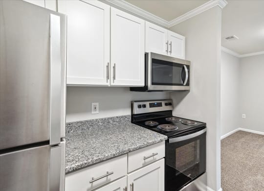 Kitchen with White Cabinetry and Stainless Steel Appliances