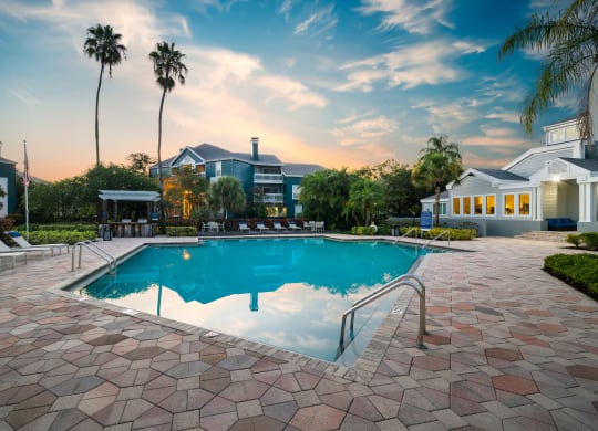 Resort-Style Pool & Sundeck At Twilight