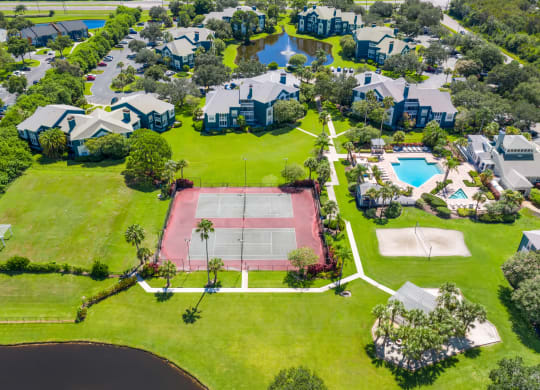Aerial View Of The Pool, Tennis Courts & Dog Park