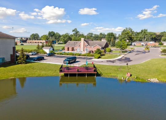 Aerial of Community Pond and Patio