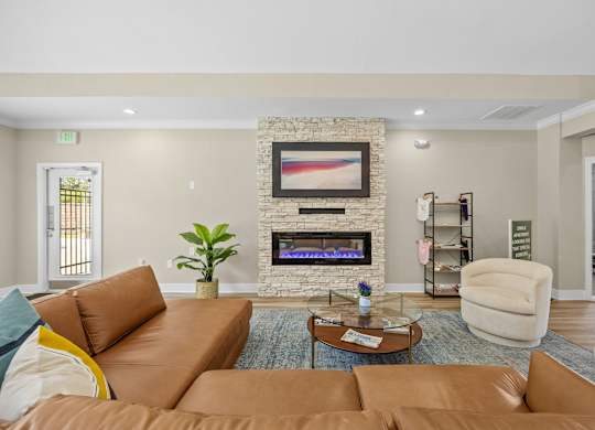 Clubhouse lounge area with fireplace