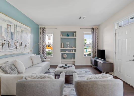 Living Room with Built-In Shelving