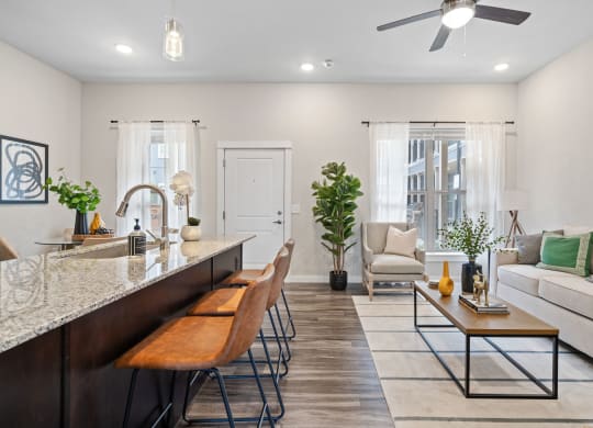 Spacious Living Area with Ceiling Fan