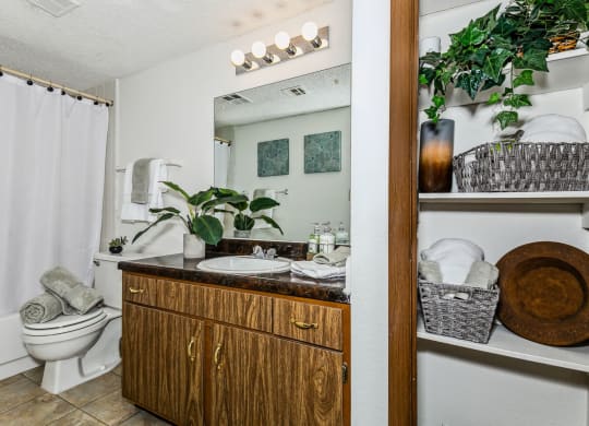 Bathroom with Wood cabinetry