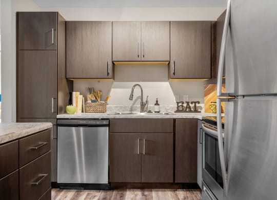 Kitchen with Dark Wood Cabinets