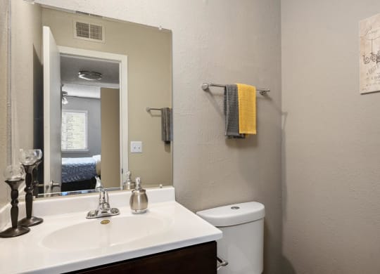 Bathroom With Light Grey Walls & Espresso Vanity