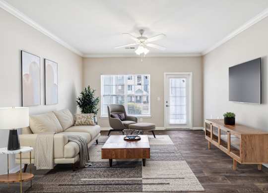 Spacious Living Area with Ceiling Fan
