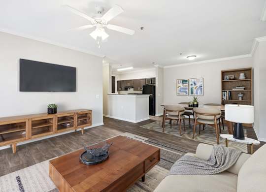 Spacious Living Area With Wood-Style Flooring