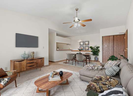 Spacious Living Area with Ceiling Fan