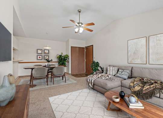Spacious Living Area with Ceiling Fan