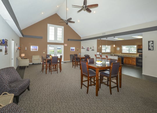 Dining Room and Lounge in Clubhouse with Vaulted Ceilings