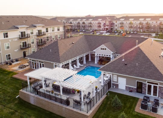 Aerial View of the Outdoor Pool and Sundeck