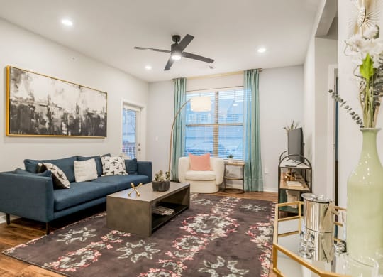 Spacious Living Area with Hardwood-Style Flooring