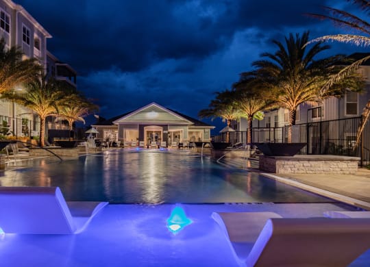 Zero-Entry Pool Lit Up At Night