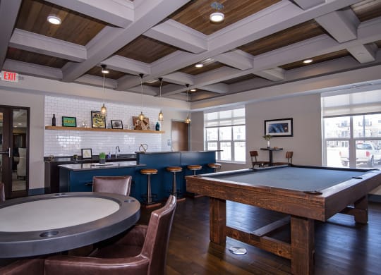 Card Table & Pool Table In The Rec Room