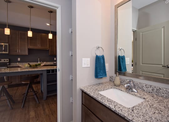 Bathroom with Built-In Shelving and Light Grey Walls