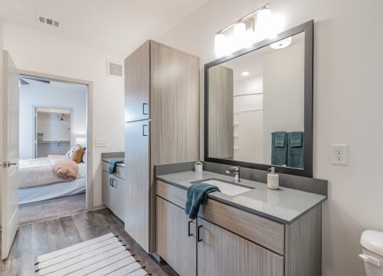 Spacious Bathroom With Built-In Cabinetry