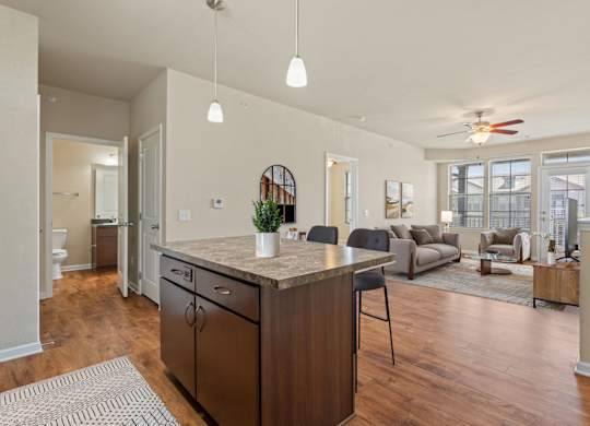 Kitchen Island with overhead lighting
