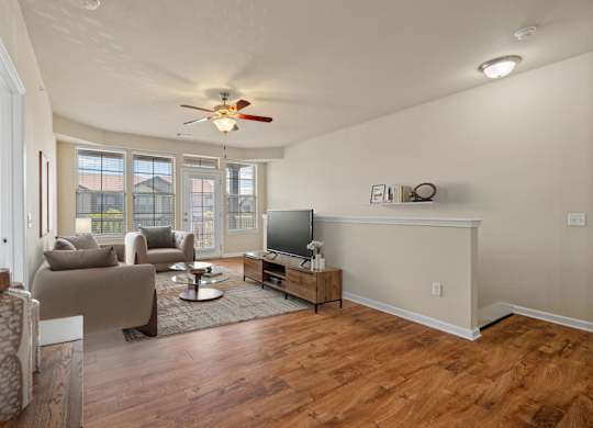 Spacious Living Area with Ceiling Fan