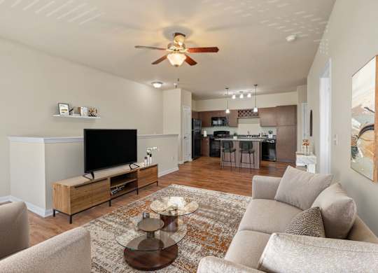 Spacious Living Area With Wood-Style Flooring