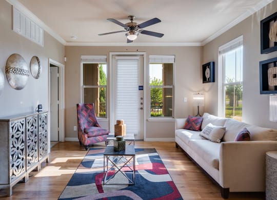 Living Room with Light Hardwood Style Flooring
