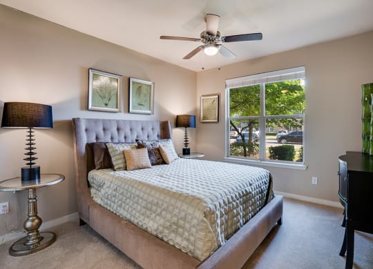 Bedroom with Double Windows and Ceiling Fan
