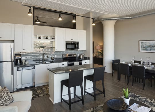 Kitchen with Granite Countertops and Stainless Steel Appliances