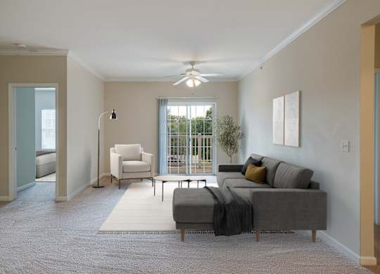 Spacious Living Area with Carpet