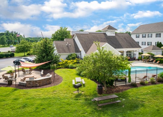 Lush Grass and Landscaping Around the Pool and Grilling Area