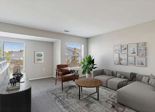 Spacious Living Area with Carpet