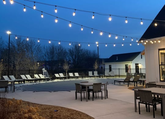 Outdoor Sundeck Lounge Under Twinkling Lights