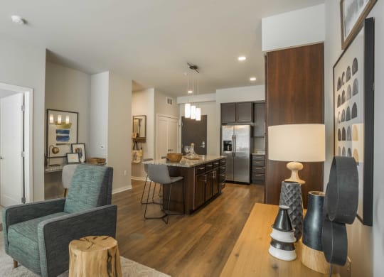 Kitchen & Living Area With Wood-Style Floors