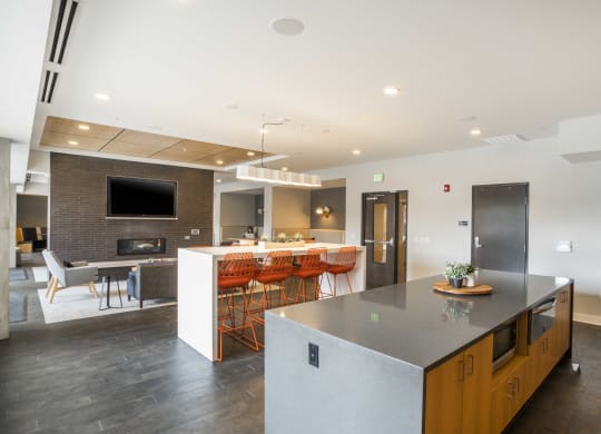Community Room Kitchen Area & Fireplace Lounge