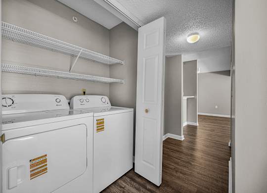 Washer and Dryer with Built In Shelving